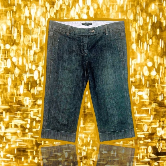 Vintage Y2K Theory Dark Wash Elongated Denim Shorts With Rolled Cuffs Size 8 - Picture 1 of 8